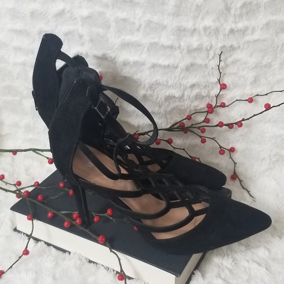 Revamped Faux Suede Gladiator Heels - Picture 2 of 4